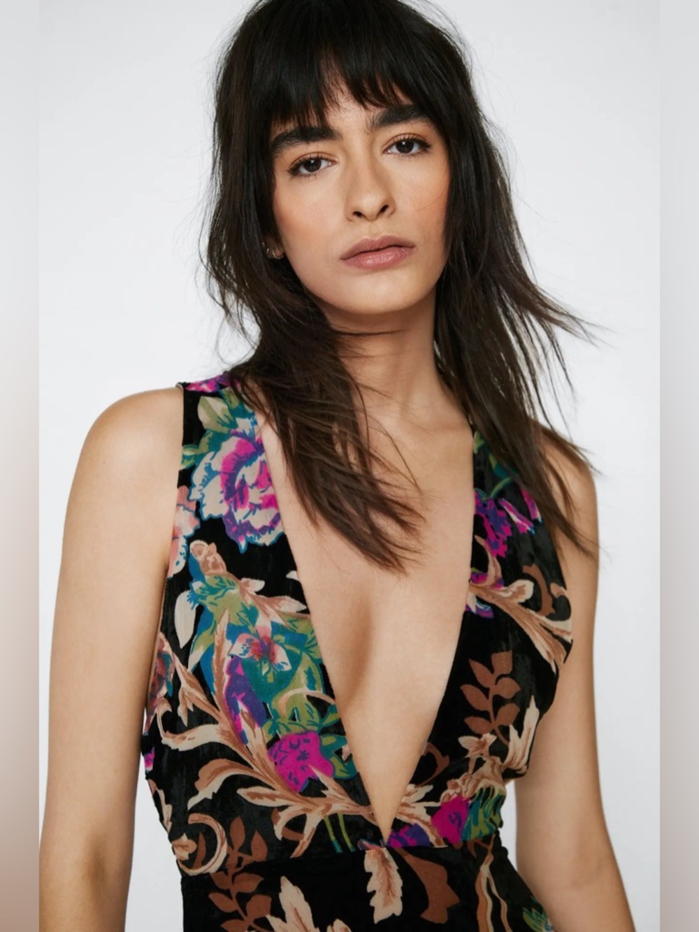 Floral Paisley Devore Velvet Front Plunge With Low Cross back Maxi Dress NWT - Picture 3 of 7